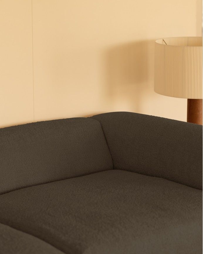 Bruce - Sofá de 4 módulos con chaise longue derecho de bouclé color gris oscuro 420x172cm