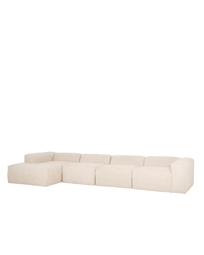 Bruce - Sofá de 4 módulos con chaise longue izquierdo de bouclé color blanco 420x172cm