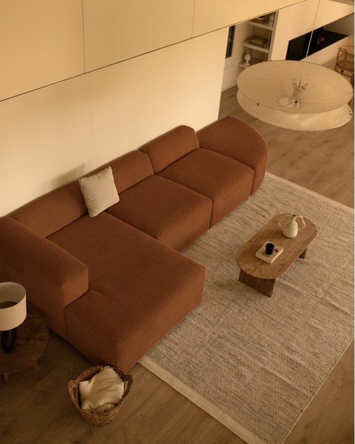 Bruce - Sofá de 4 módulos curvo con chaise longue izquierdo de bouclé color cobre 410x172cm