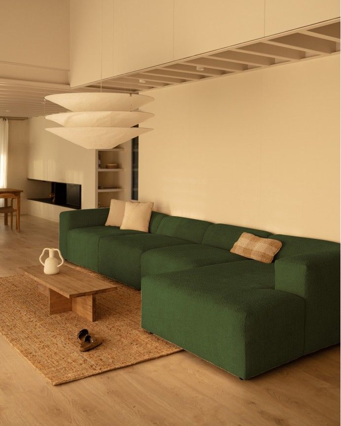Bruce - Sofá de 4 módulos con chaise longue derecho de bouclé color verde 420x172cm