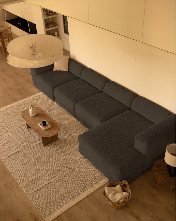 Bruce - Sofá de 4 módulos con chaise longue derecho de bouclé color gris oscuro 420x172cm