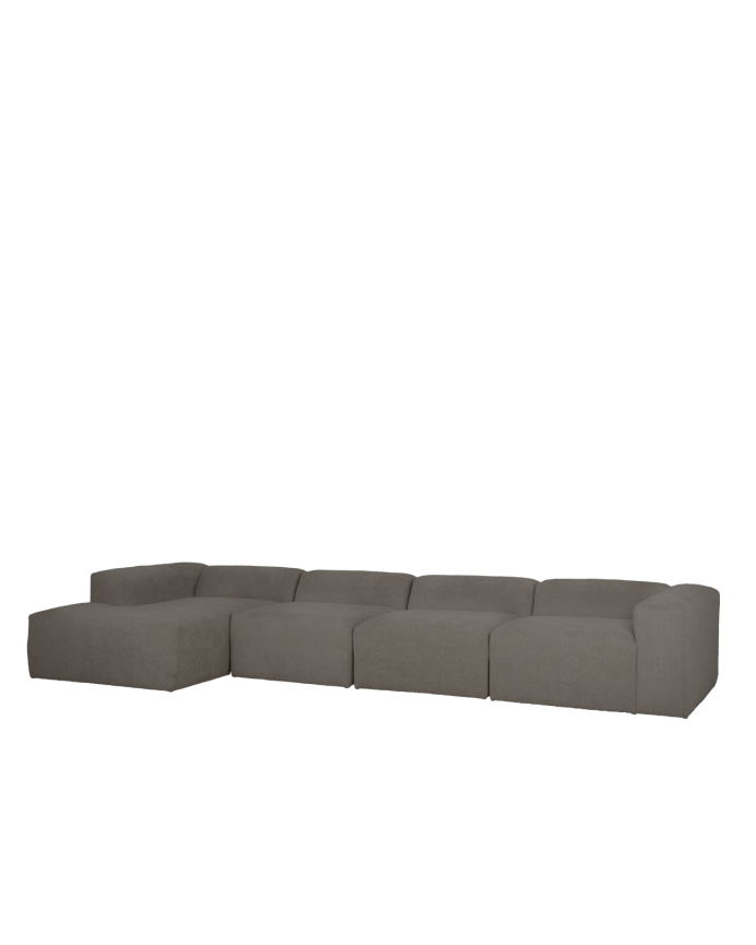 Bruce - Sofá de 4 módulos con chaise longue izquierdo de bouclé color gris oscuro 420x172cm