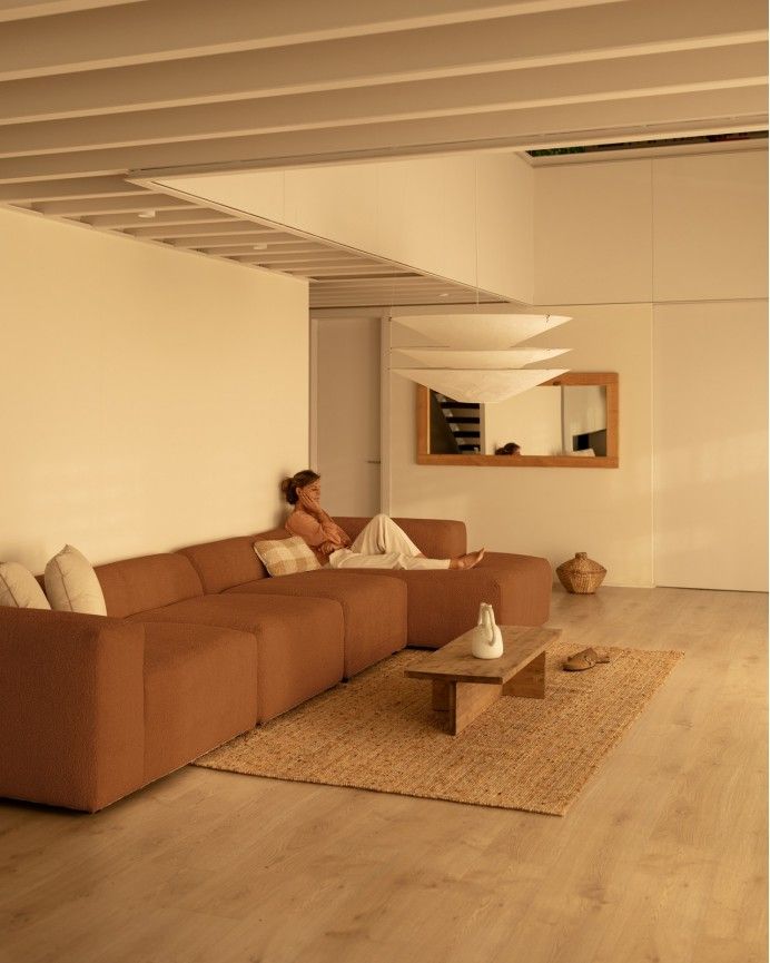 Bruce - Sofá de 4 módulos con chaise longue derecho de bouclé color cobre 420x172cm