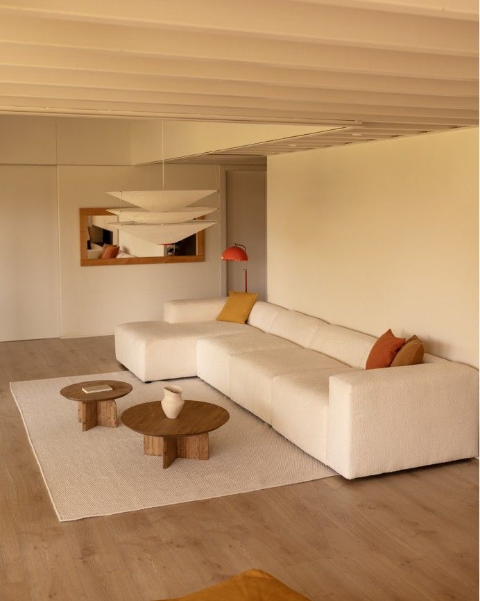 Bruce - Sofá de 4 módulos con chaise longue izquierdo de bouclé color blanco 420x172cm