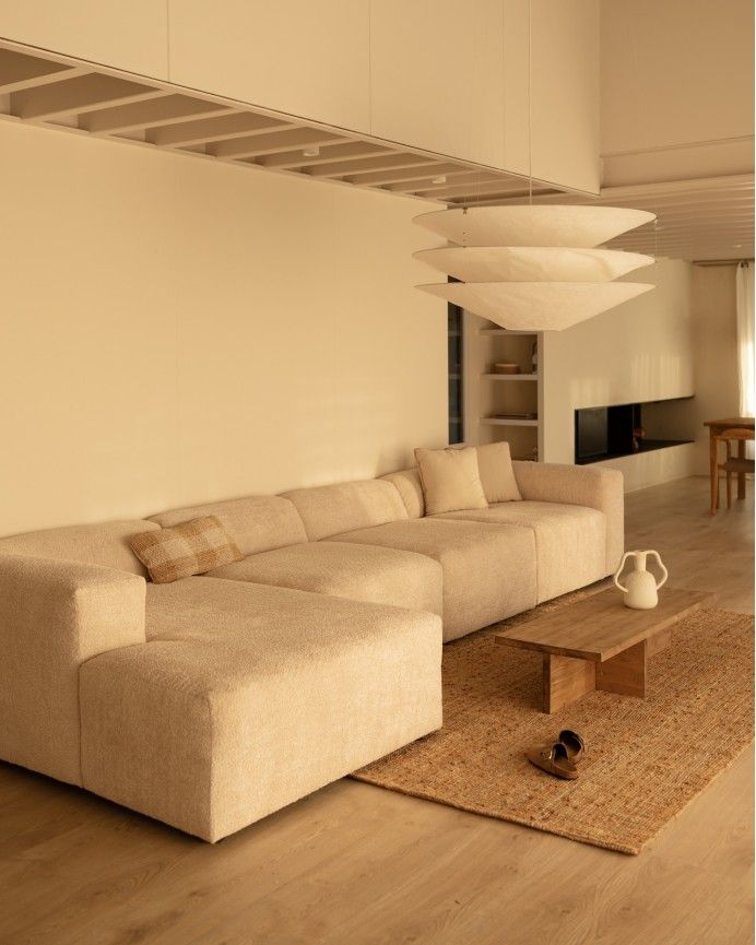 Bruce - Sofá de 4 módulos con chaise longue izquierdo de bouclé color beige 420x172cm