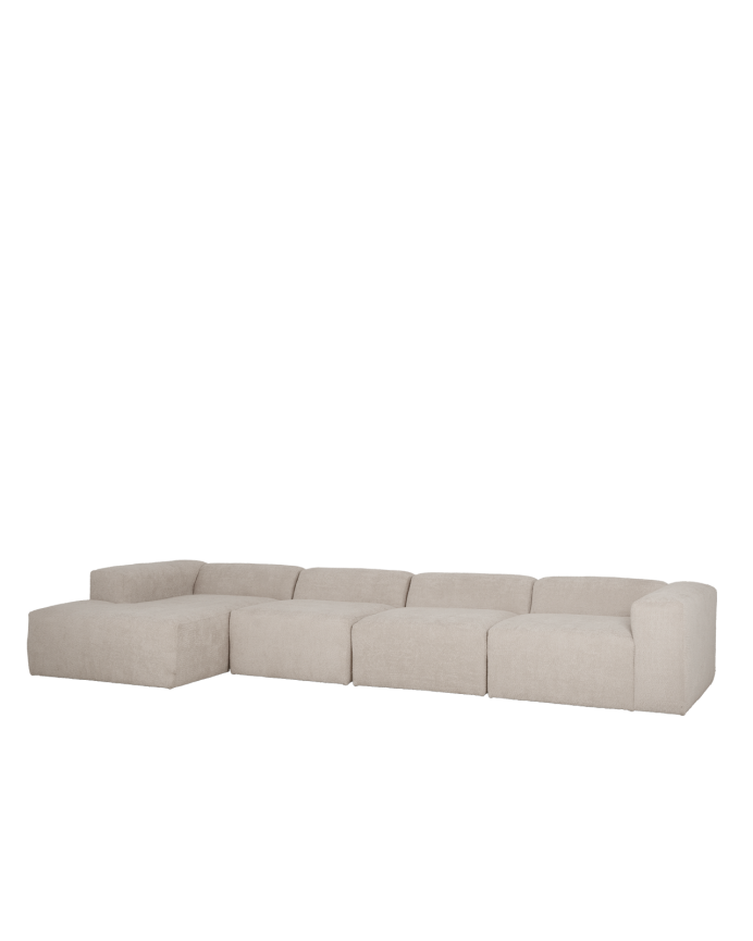 Bruce - Sofá de 4 módulos con chaise longue izquierdo de bouclé color gris claro 420x172cm