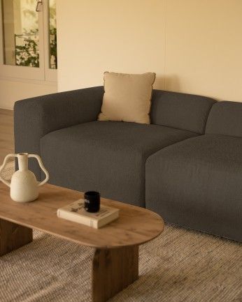 Bruce - Sofá de 4 módulos con chaise longue derecho de bouclé color gris oscuro 420x172cm