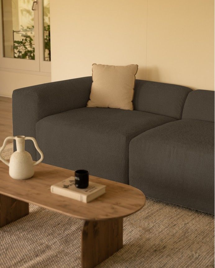 Bruce - Sofá de 4 módulos con chaise longue derecho de bouclé color gris oscuro 420x172cm