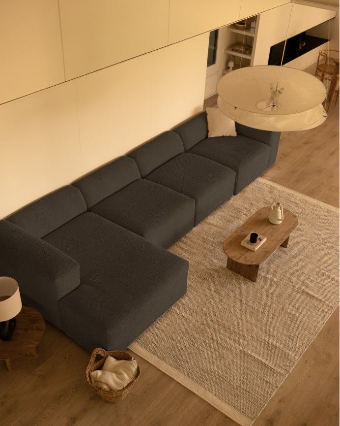 Bruce - Sofá de 4 módulos con chaise longue izquierdo de bouclé color gris oscuro 420x172cm