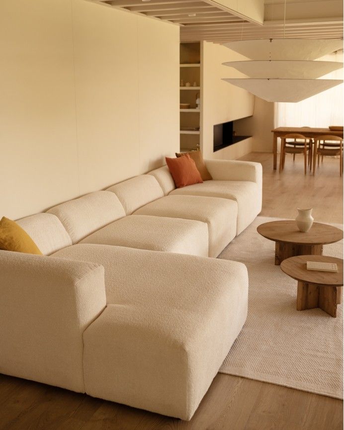 Bruce - Sofá de 4 módulos con chaise longue izquierdo de bouclé color blanco 420x172cm
