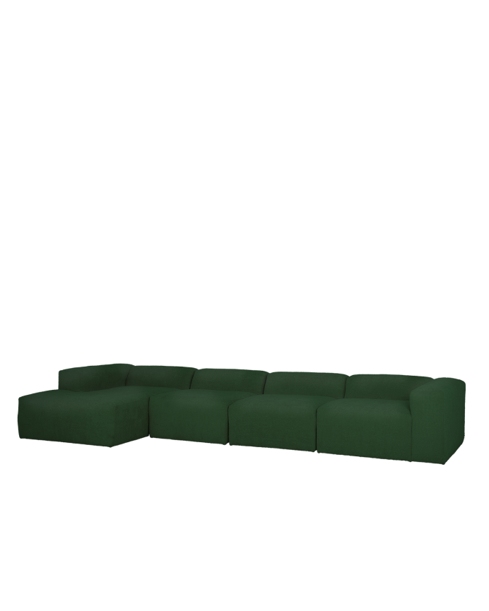 Bruce - Sofá de 4 módulos con chaise longue izquierdo de bouclé color verde 420x172cm