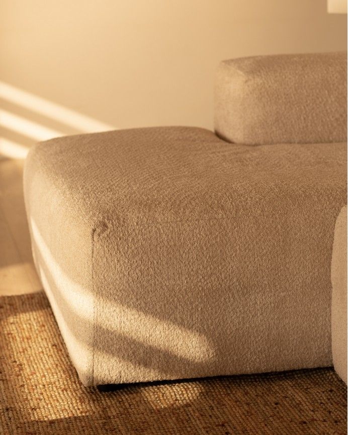 Bruce - Sofá de 4 módulos con chaise longue izquierdo de bouclé color beige 420x172cm