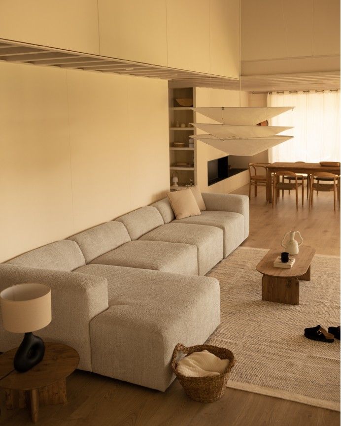 Bruce - Sofá de 4 módulos con chaise longue izquierdo de bouclé color gris claro 420x172cm