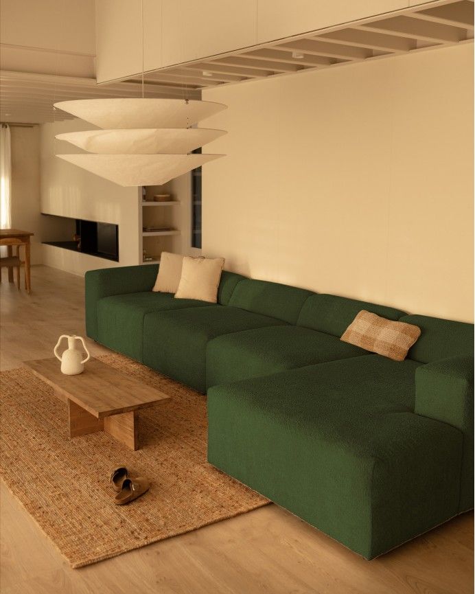 Bruce - Sofá de 4 módulos con chaise longue derecho de bouclé color verde 420x172cm