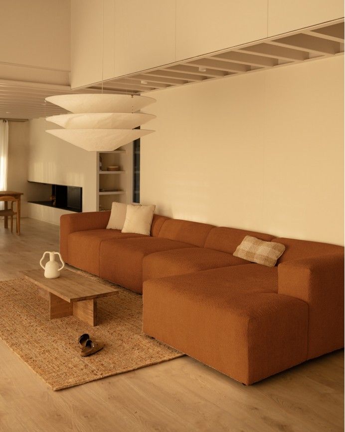 Bruce - Sofá de 4 módulos con chaise longue derecho de bouclé color cobre 420x172cm