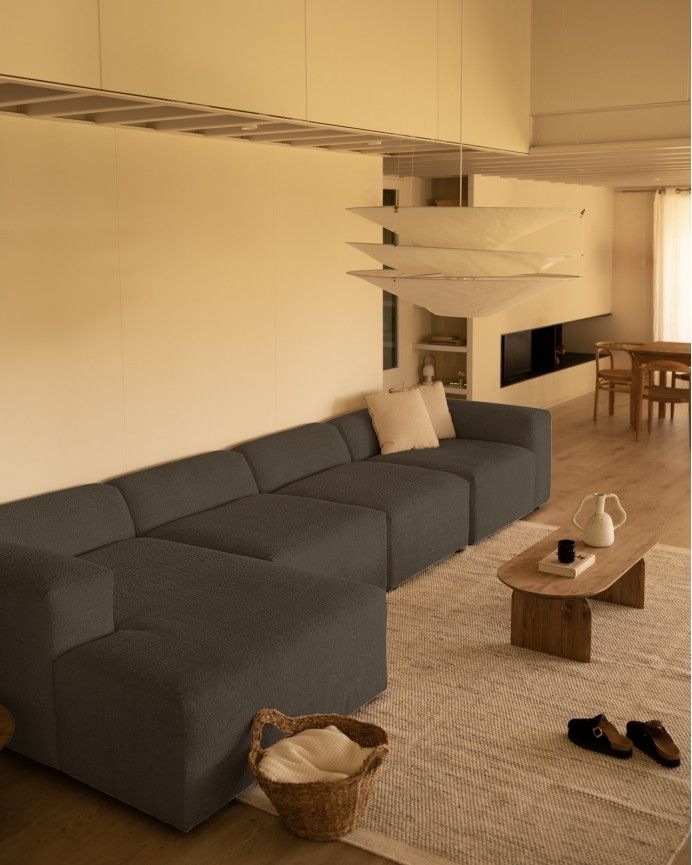 Bruce - Sofá de 4 módulos con chaise longue izquierdo de bouclé color gris oscuro 420x172cm