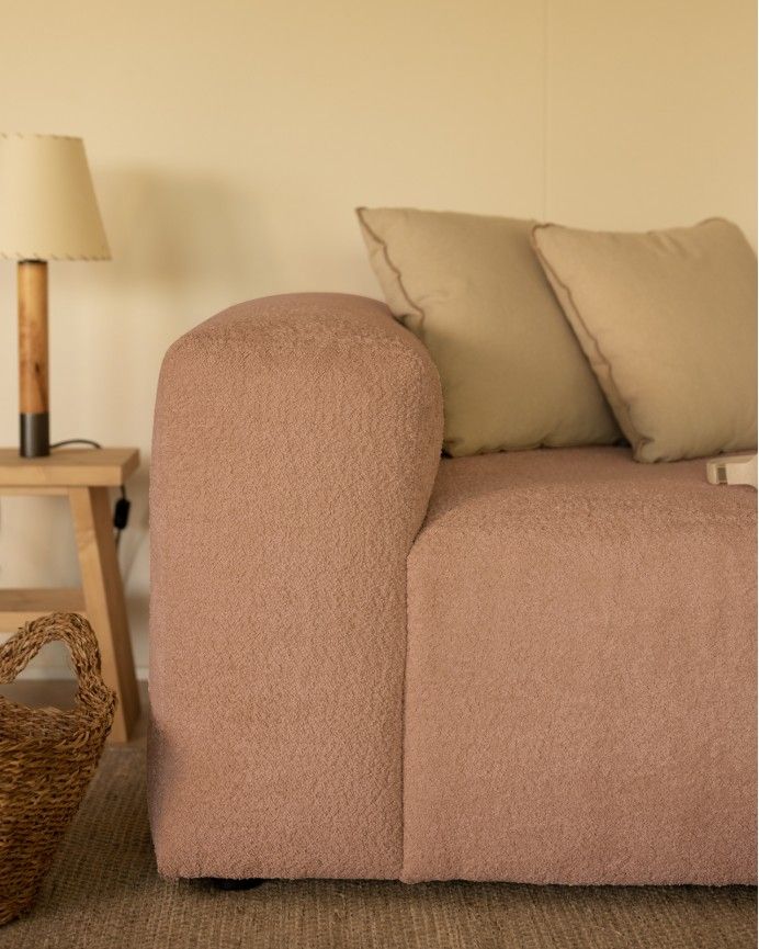 Bruce - Sofá de 4 módulos con chaise longue derecho de bouclé color rosa 420x172cm