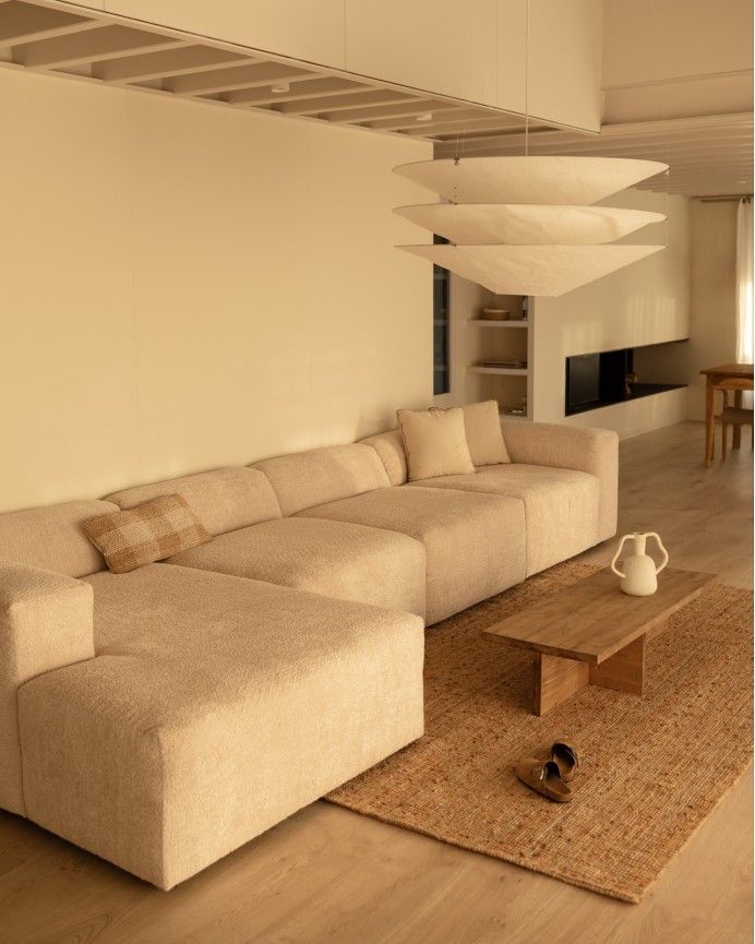 Bruce - Sofá de 4 módulos con chaise longue izquierdo de bouclé color beige 420x172cm