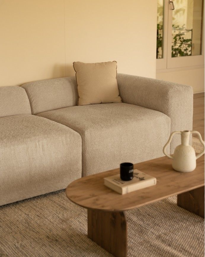 Bruce - Sofá de 4 módulos con chaise longue izquierdo de bouclé color gris claro 420x172cm