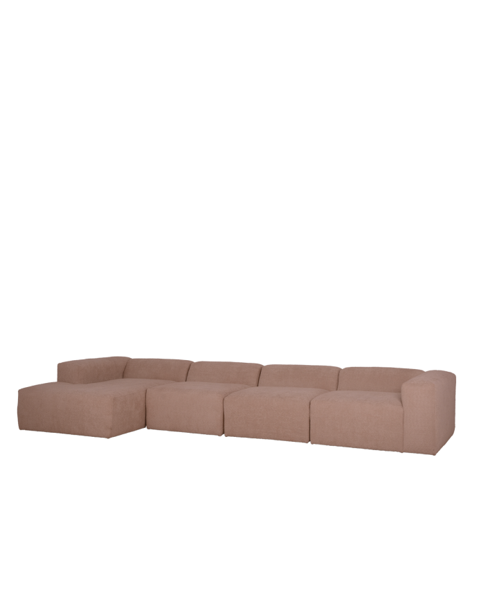 Bruce - Sofá de 4 módulos con chaise longue izquierdo de bouclé color rosa 420x172cm