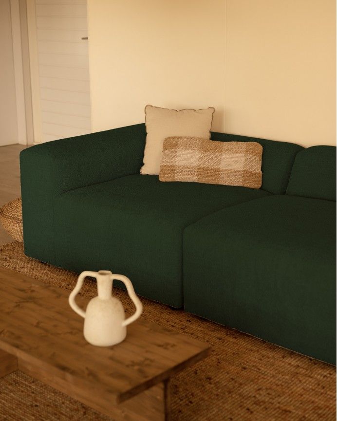 Bruce - Sofá de 4 módulos con chaise longue derecho de bouclé color verde 420x172cm