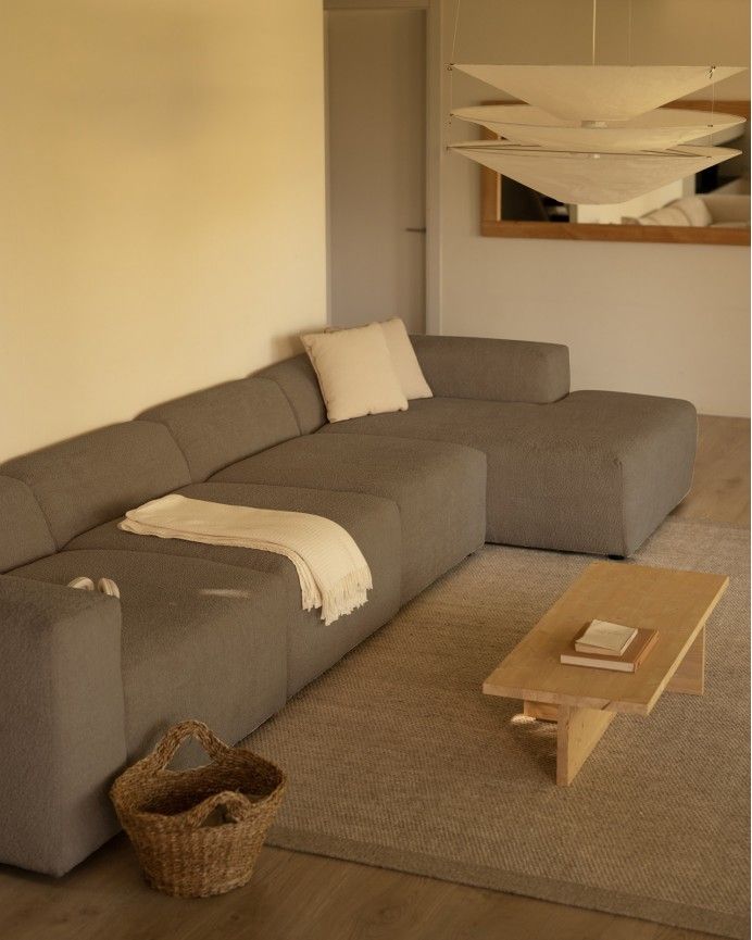 Bruce - Sofá de 4 módulos con chaise longue derecho de bouclé color marrón 420x172cm