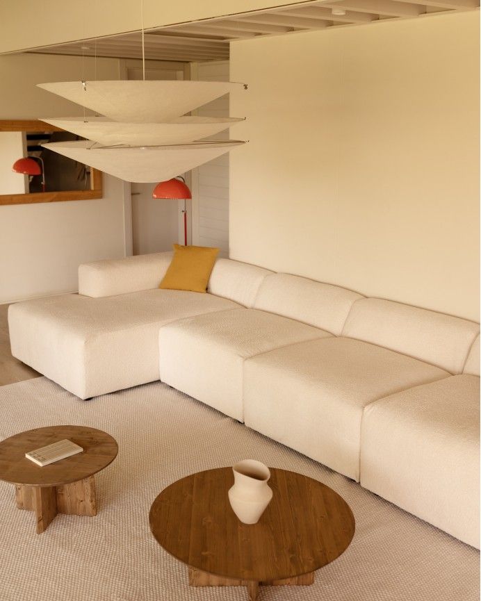 Bruce - Sofá de 4 módulos con chaise longue izquierdo de bouclé color blanco 420x172cm