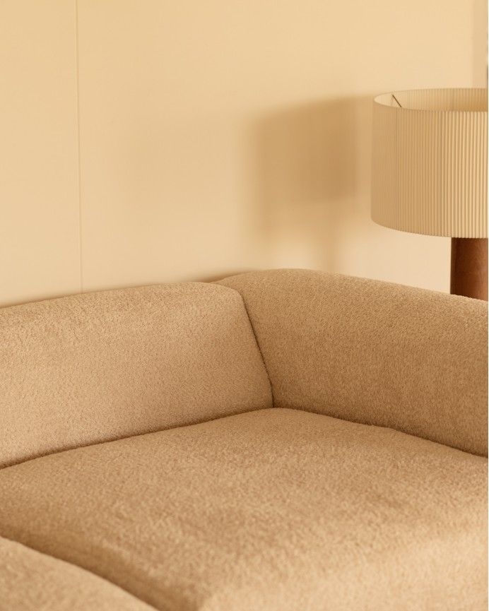 Bruce - Sofá de 4 módulos con chaise longue izquierdo de bouclé color beige 420x172cm