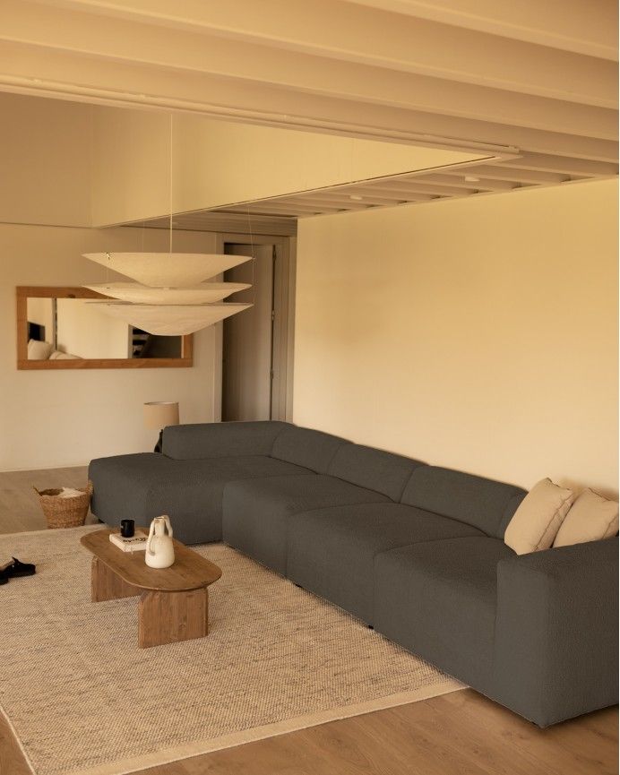 Bruce - Sofá de 4 módulos con chaise longue izquierdo de bouclé color gris oscuro 420x172cm