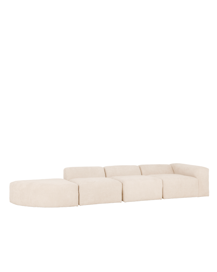 Bruce - Sofá de 4 módulos con curva de bouclé color blanco 410x110cm