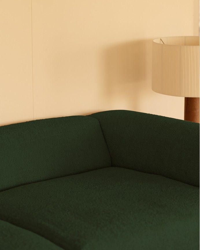 Bruce - Sofá de 4 módulos con chaise longue izquierdo de bouclé color verde 420x172cm
