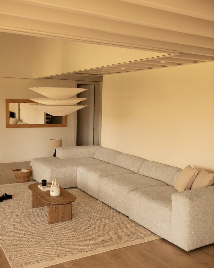 Bruce - Sofá de 4 módulos con chaise longue izquierdo de bouclé color gris claro 420x172cm