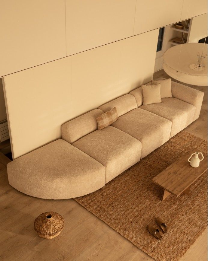 Bruce - Sofá de 4 módulos con curva de bouclé color beige 410x110cm