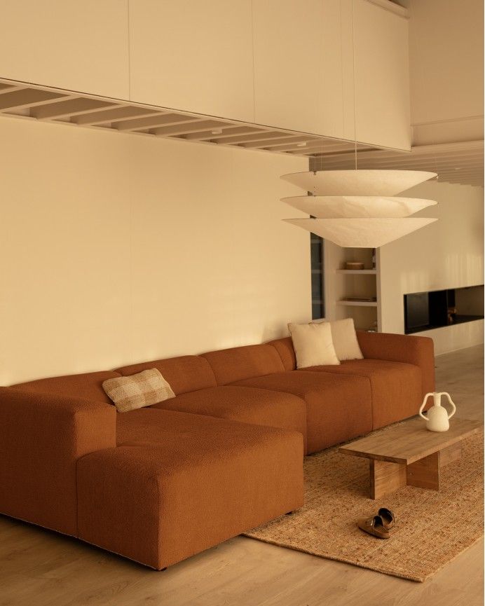 Bruce - Sofá de 4 módulos con chaise longue izquierdo de bouclé color cobre 420x172cm