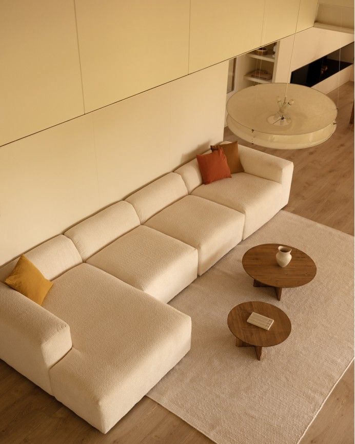 Bruce - Sofá de 4 módulos con chaise longue izquierdo de bouclé color blanco 420x172cm