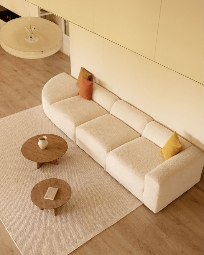 Bruce - Sofá de 4 módulos con curva de bouclé color blanco 410x110cm