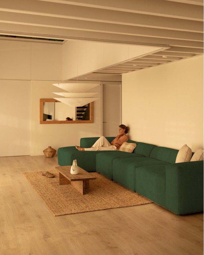 Bruce - Sofá de 4 módulos con chaise longue izquierdo de bouclé color verde 420x172cm