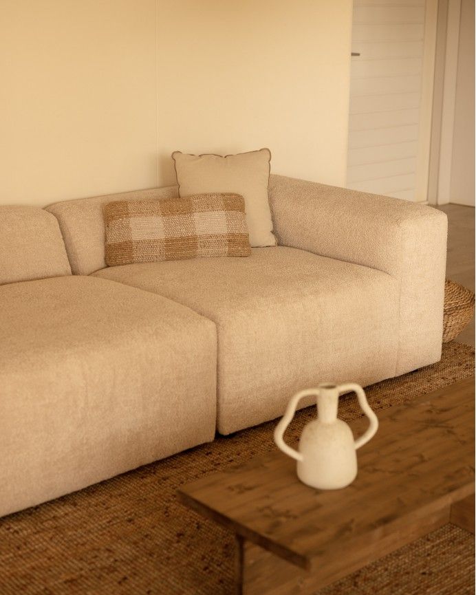 Bruce - Sofá de 4 módulos con chaise longue izquierdo de bouclé color beige 420x172cm