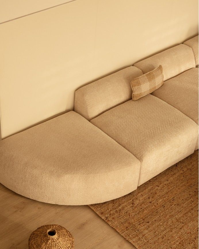 Bruce - Sofá de 4 módulos con curva de bouclé color beige 410x110cm