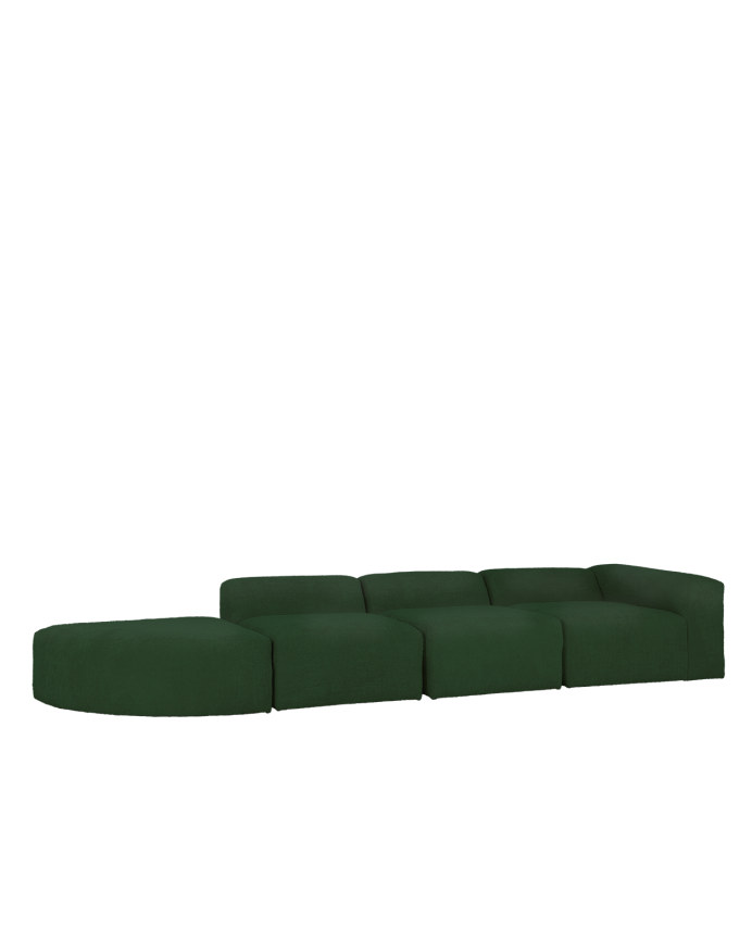 Bruce - Sofá de 4 módulos con curva de bouclé color verde 410x110cm