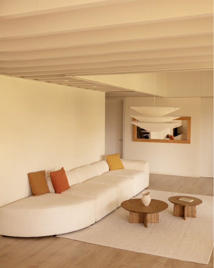 Bruce - Sofá de 4 módulos con curva de bouclé color blanco 410x110cm