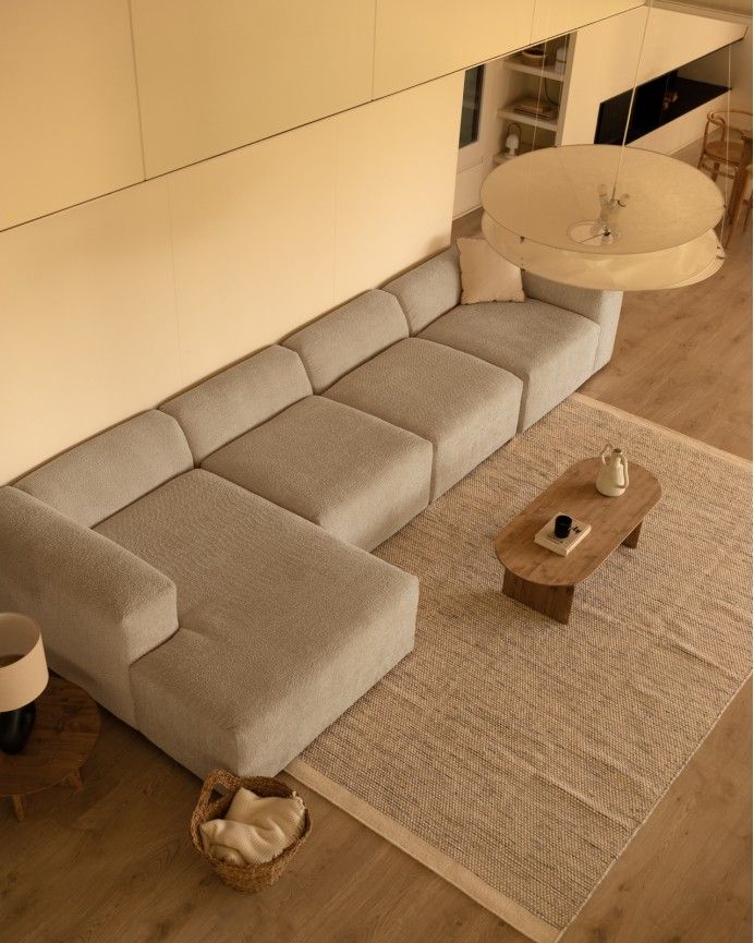 Bruce - Sofá de 4 módulos con chaise longue izquierdo de bouclé color gris claro 420x172cm