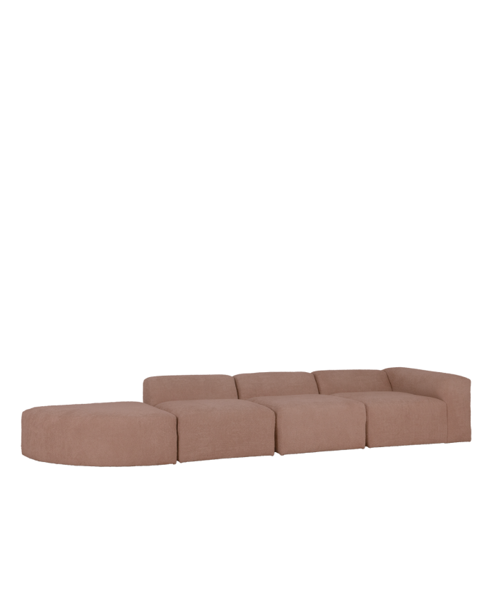 Bruce - Sofá de 4 módulos con curva de bouclé color rosa 410x110cm