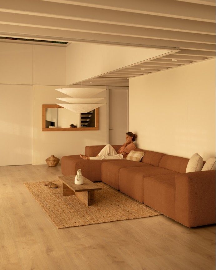 Bruce - Sofá de 4 módulos con chaise longue izquierdo de bouclé color cobre 420x172cm