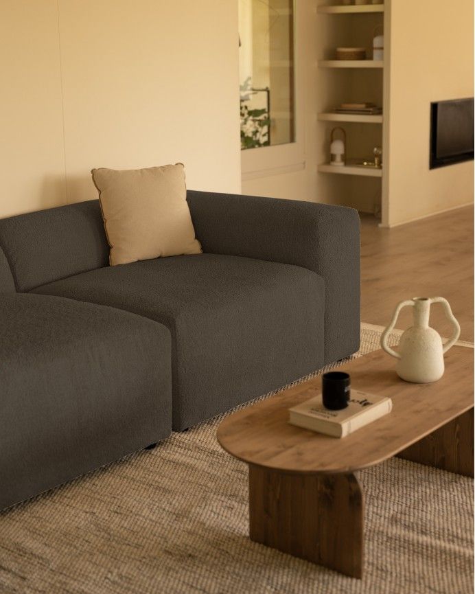 Bruce - Sofá de 4 módulos con chaise longue izquierdo de bouclé color gris oscuro 420x172cm