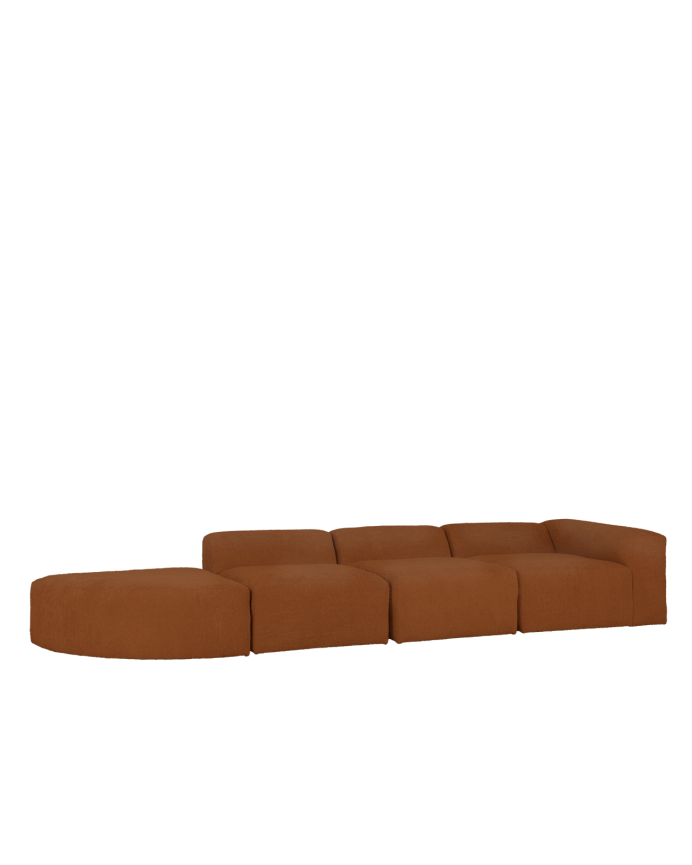 Bruce - Sofá de 4 módulos con curva de bouclé color cobre 410x110cm
