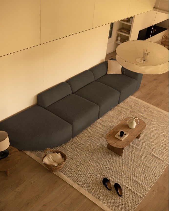 Bruce - Sofá de 4 módulos con curva de bouclé color gris oscuro 410x110cm