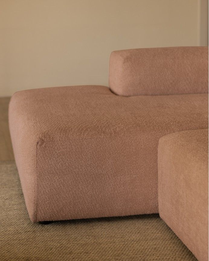 Bruce - Sofá de 4 módulos con chaise longue izquierdo de bouclé color rosa 420x172cm