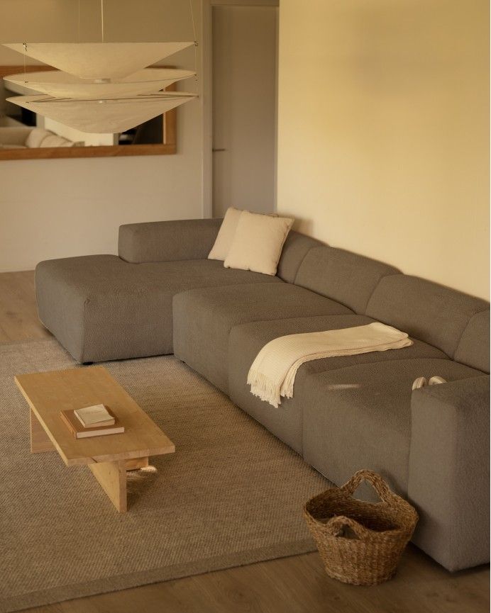Bruce - Sofá de 4 módulos con chaise longue izquierdo de bouclé color marrón 420x172cm