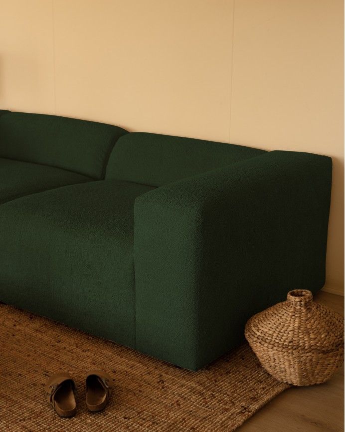 Bruce - Sofá de 4 módulos con chaise longue izquierdo de bouclé color verde 420x172cm